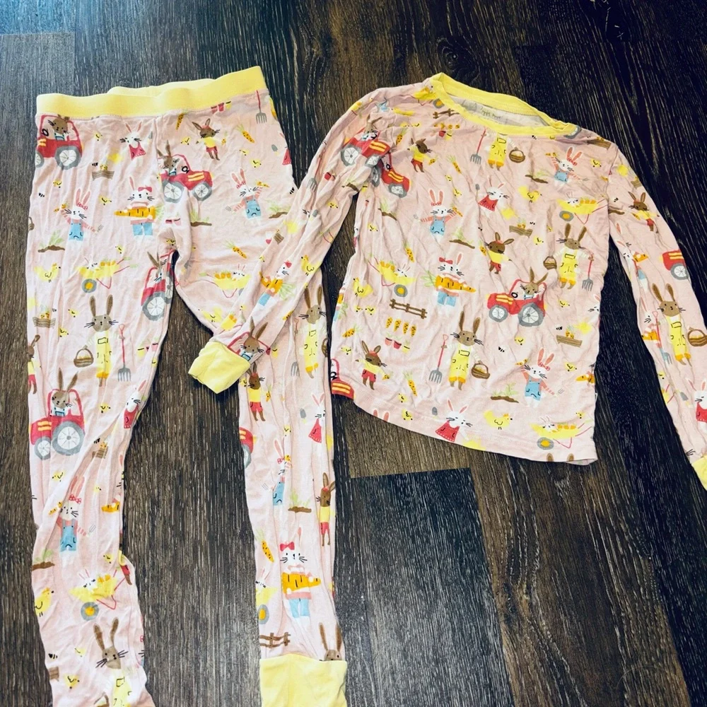 Little sleepies Bunny Bamboo  Pajama Set with Yellow Trim